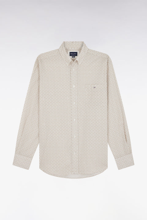 Chemise en popeline de coton à microimprimé graphique beige coupe droite - Image 2