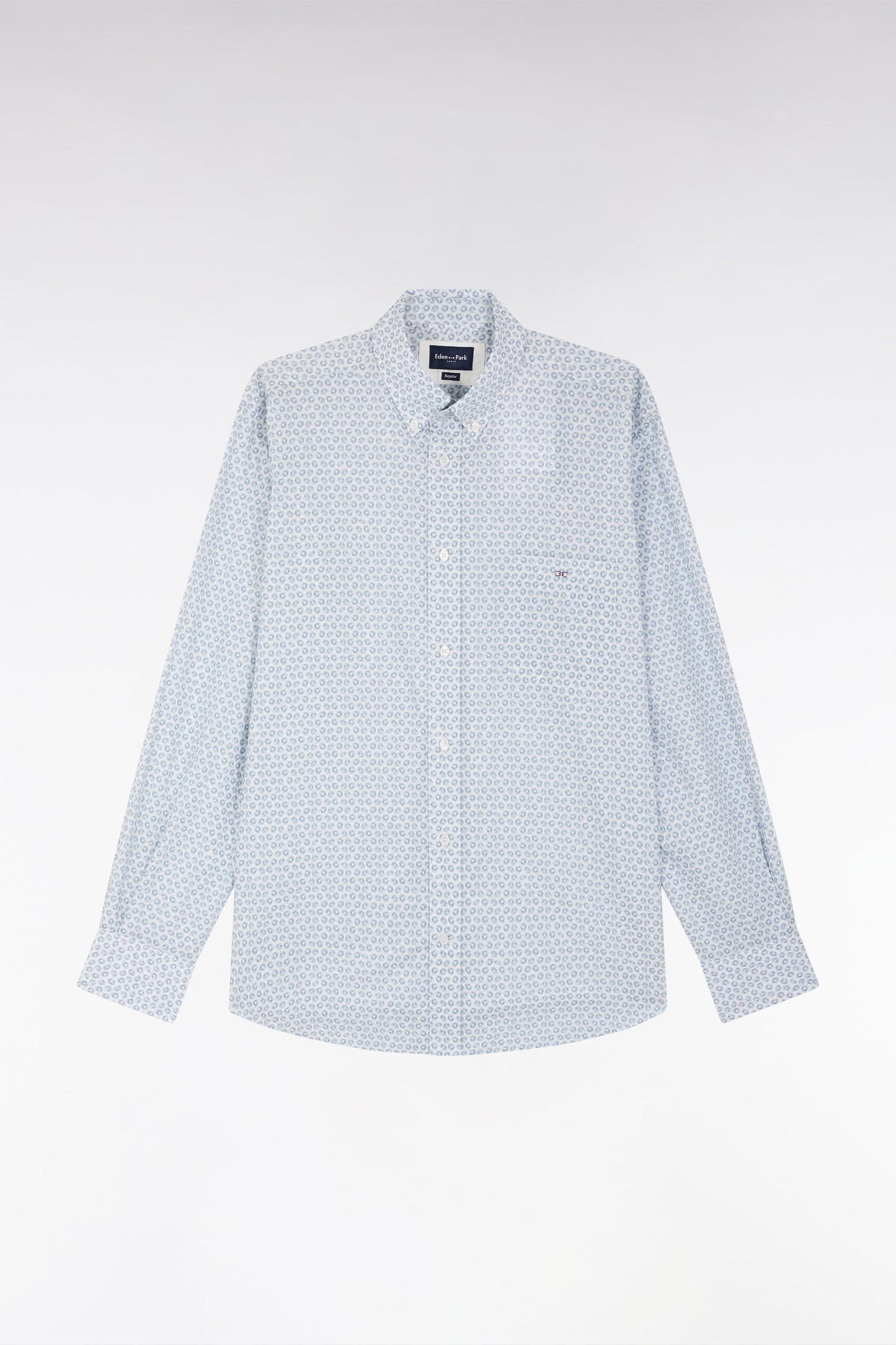 Straight-fit cotton poplin shirt with grey graphic microprint