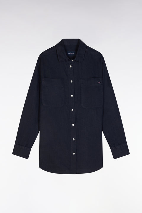 Chemise à poches plaquées en lin marine coupe oversized - Image 2