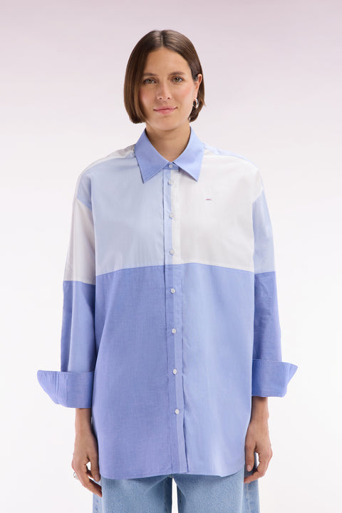 Chemise colorblock en popeline de coton bleue coupe oversized - Image 3