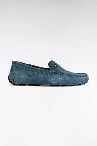Blue suede leather loafers