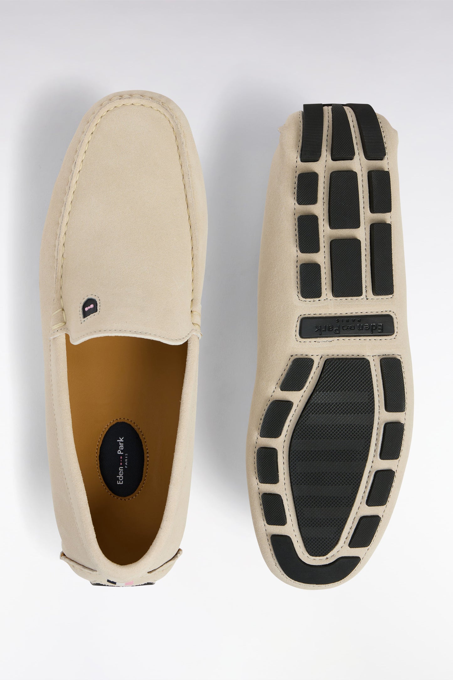 Ecru suede leather loafers