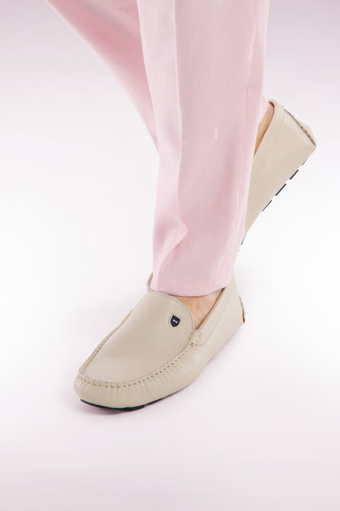 Beige split leather loafers - Image 2