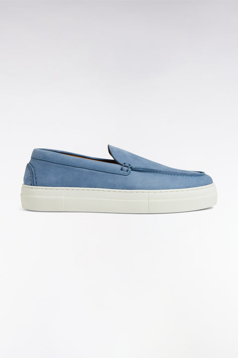 Mocassins à semelles sneakers en cuir suédé bleu gris - Image 1