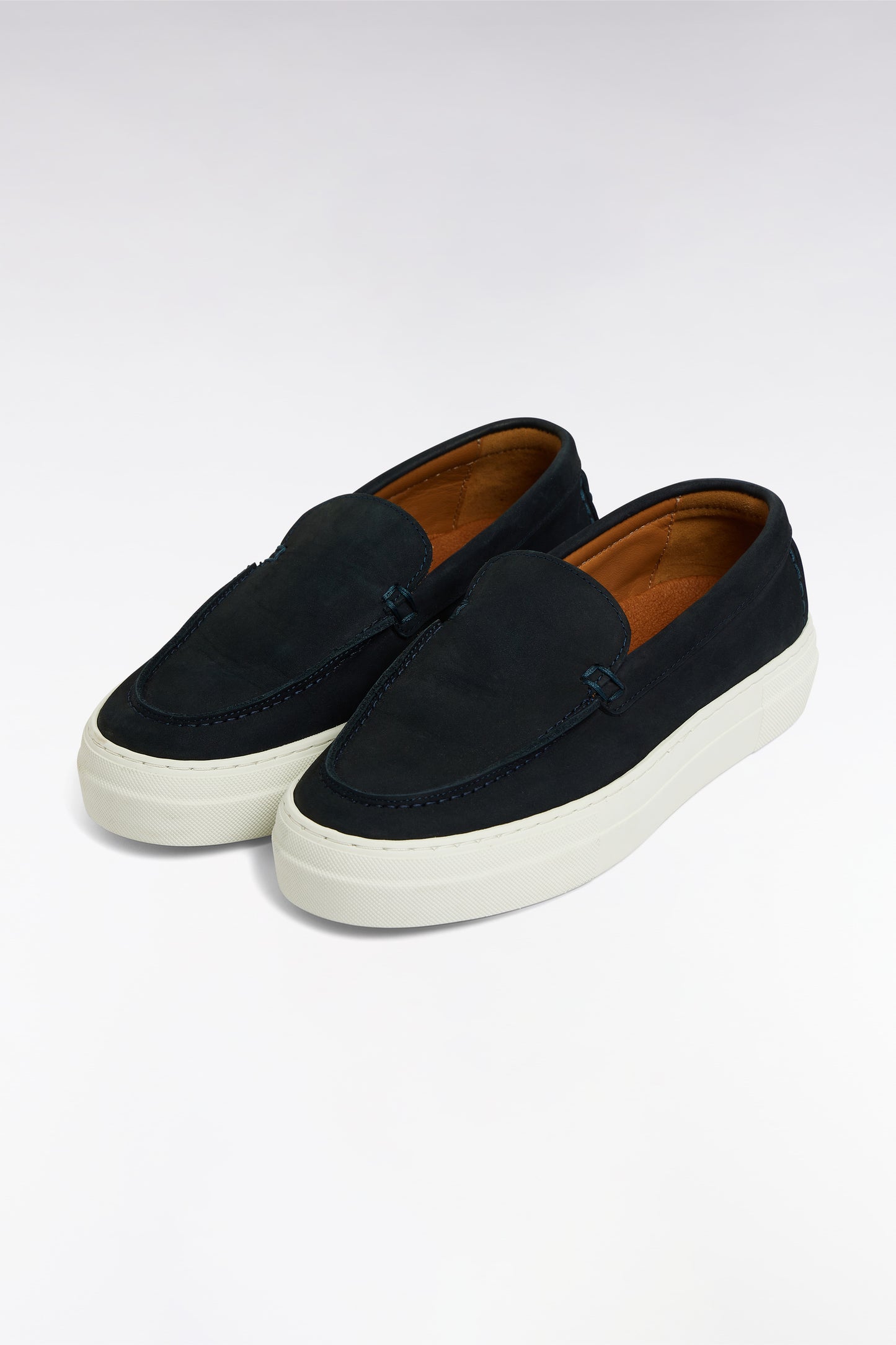 Women's navy suede loafers with sneaker soles