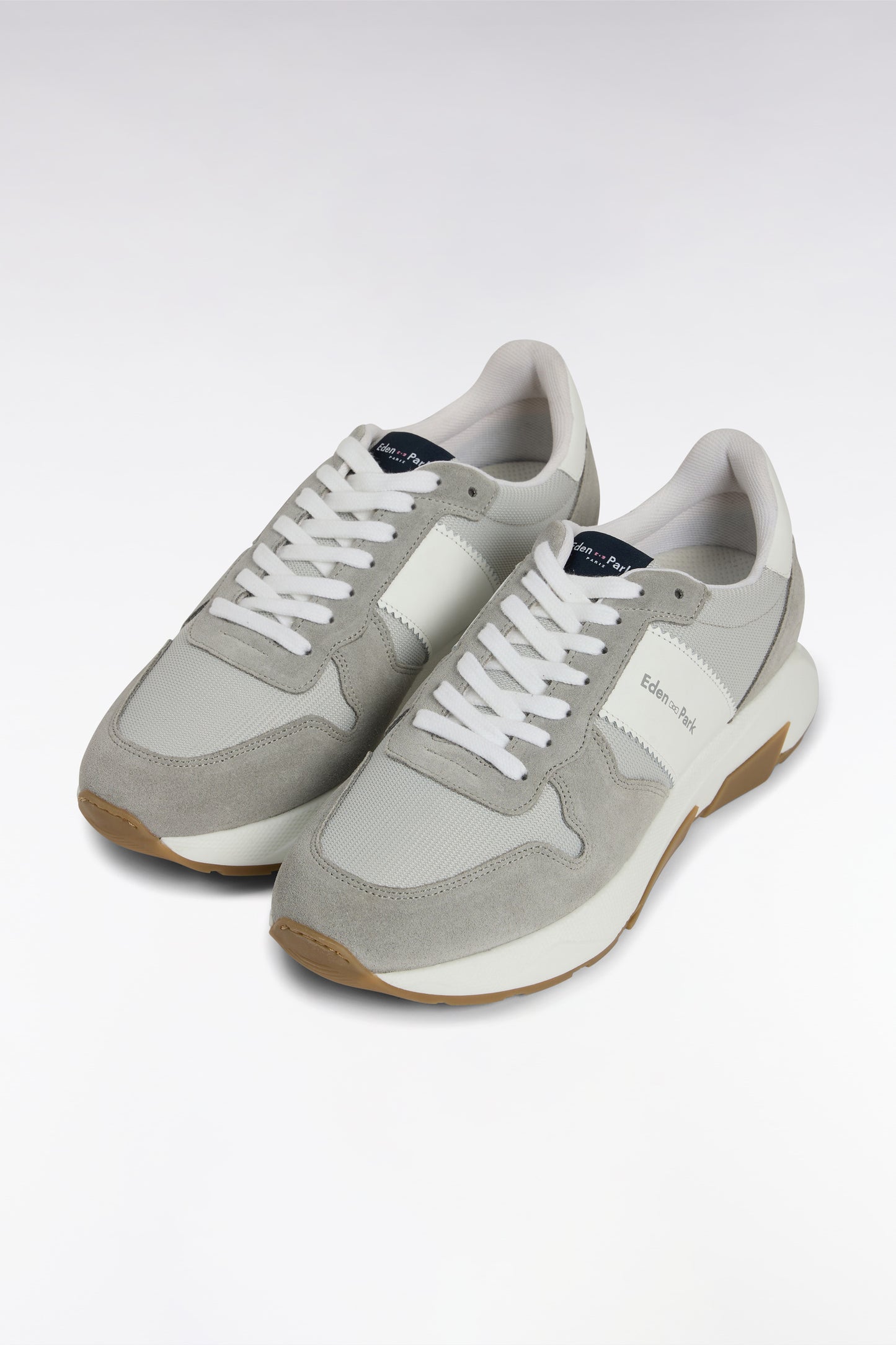 Multi-material sneakers in grey leather