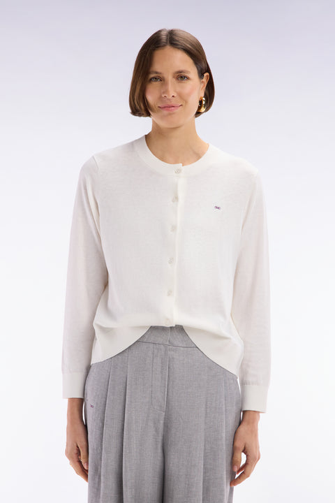 Cardigan en coton et soie mélangés écru coupe décontractée - Image 3