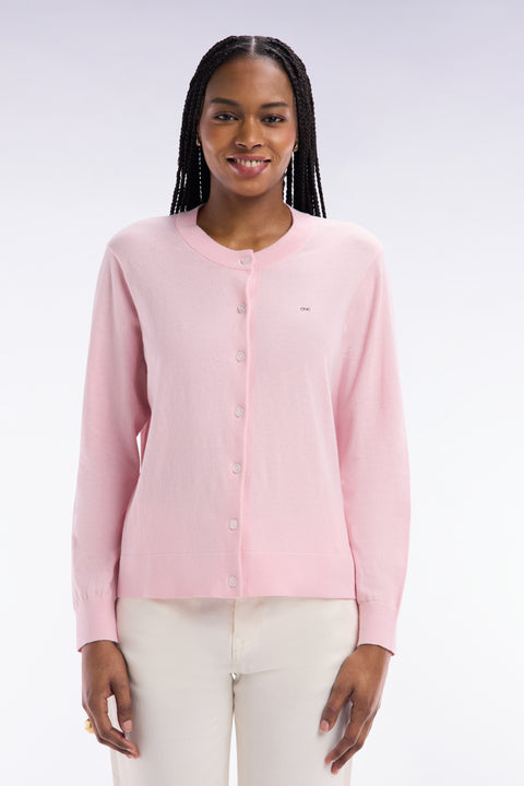 Cardigan en coton et soie mélangés rose coupe décontractée - Image 3