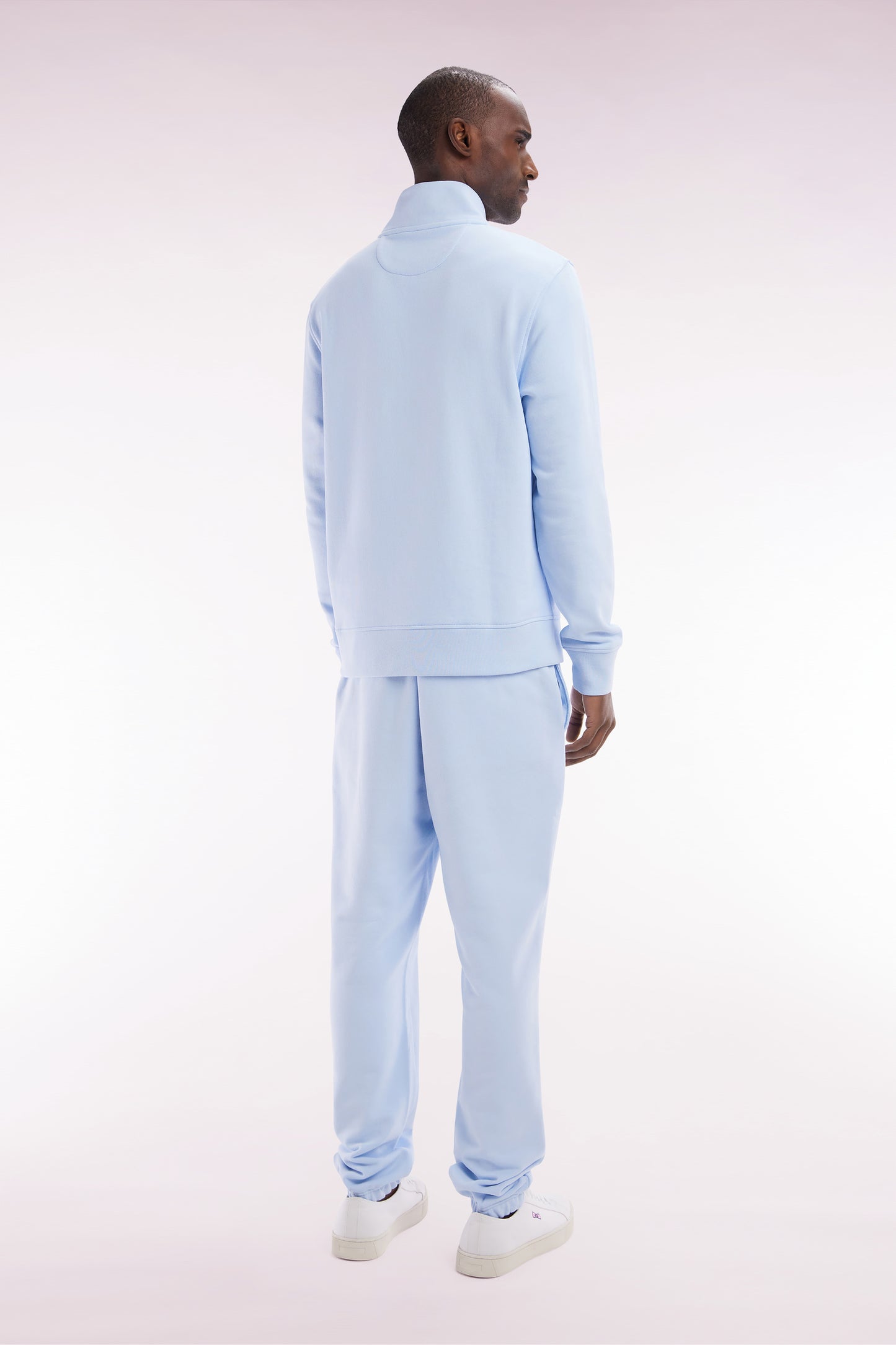 Sky blue straight-cut cotton fleece jogging