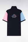 Short-sleeved rugby shirt in navy cotton jersey with back embroidery