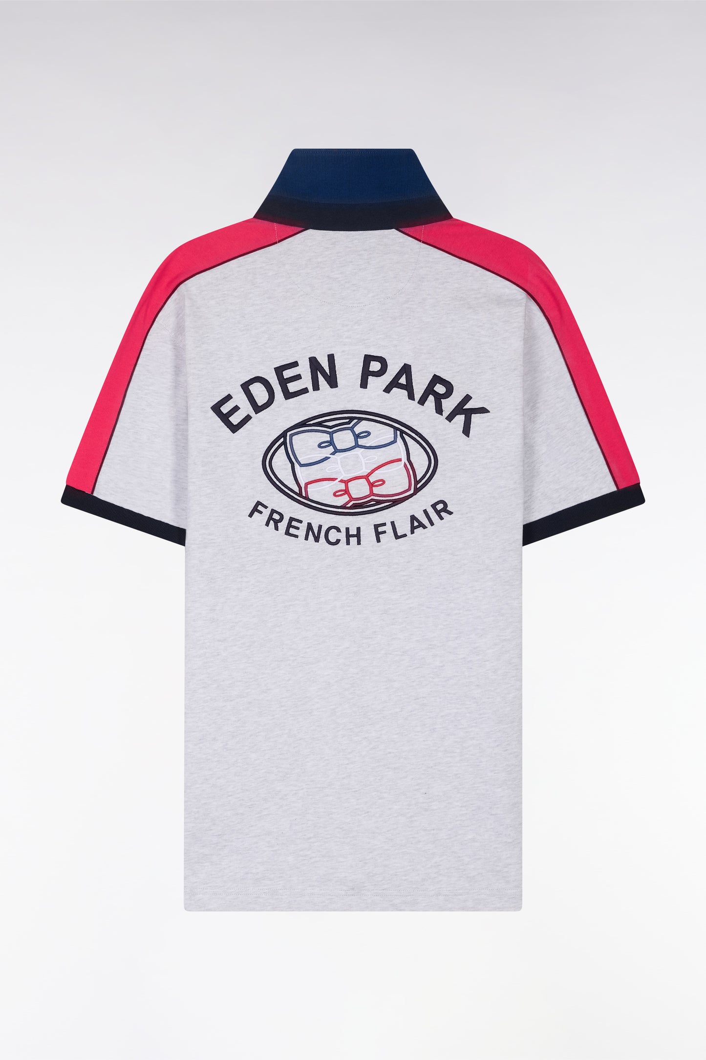 Straight cut and sew short-sleeved rugby jersey in white cotton