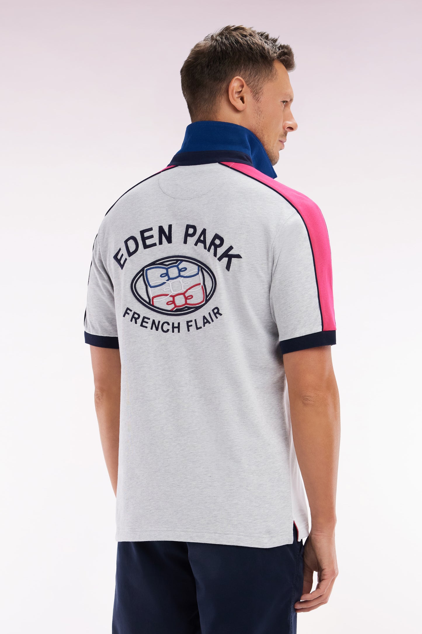 Straight cut and sew short-sleeved rugby jersey in white cotton