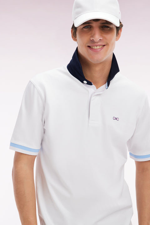 Straight-cut white cotton short-sleeved rugby shirt with Eden Park back embroidery - Image 3