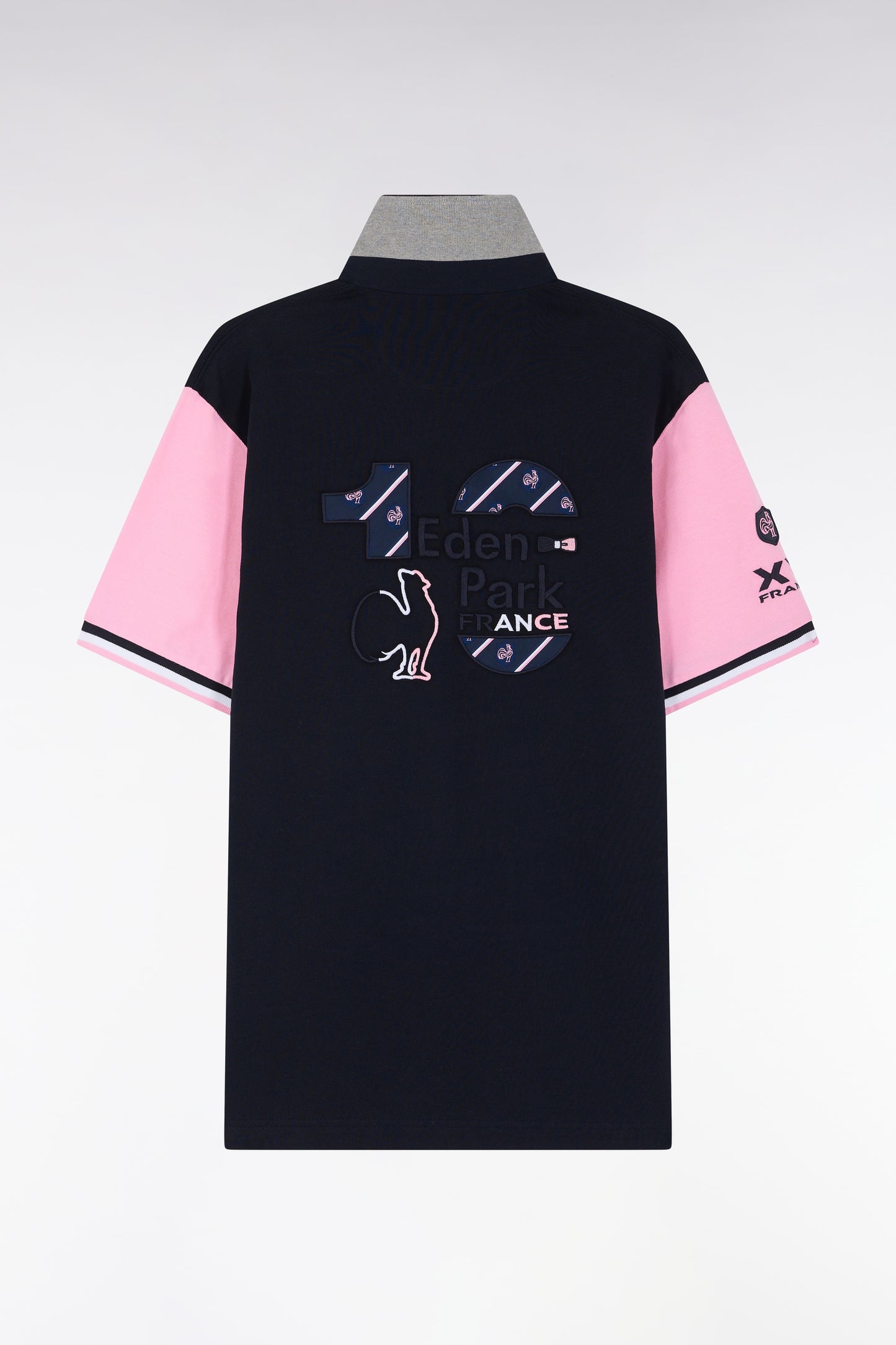 XV de France short-sleeved rugby shirt in navy and pink cotton
