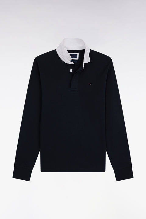 Straight-cut navy Pima cotton long-sleeved rugby shirt - Image 1