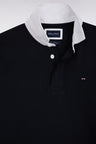 Straight-cut navy Pima cotton long-sleeved rugby shirt