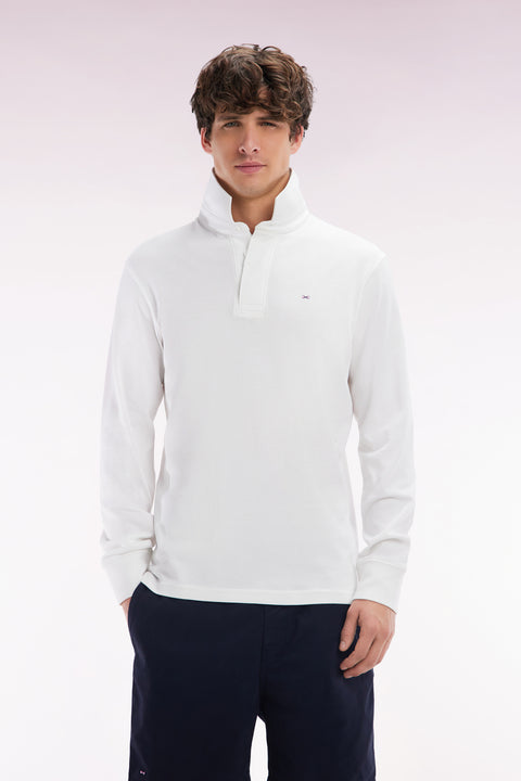 Straight-cut white Pima cotton long-sleeved rugby shirt - Image 1