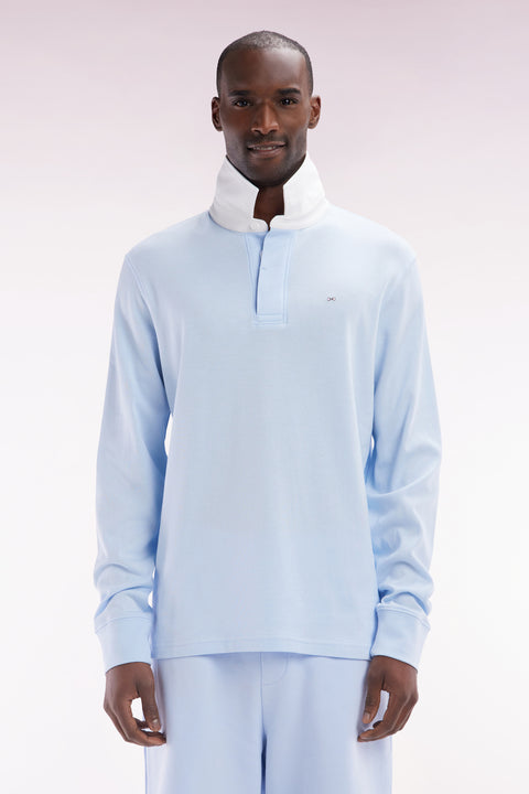Straight-cut sky blue Pima cotton long-sleeved rugby shirt - Image 1