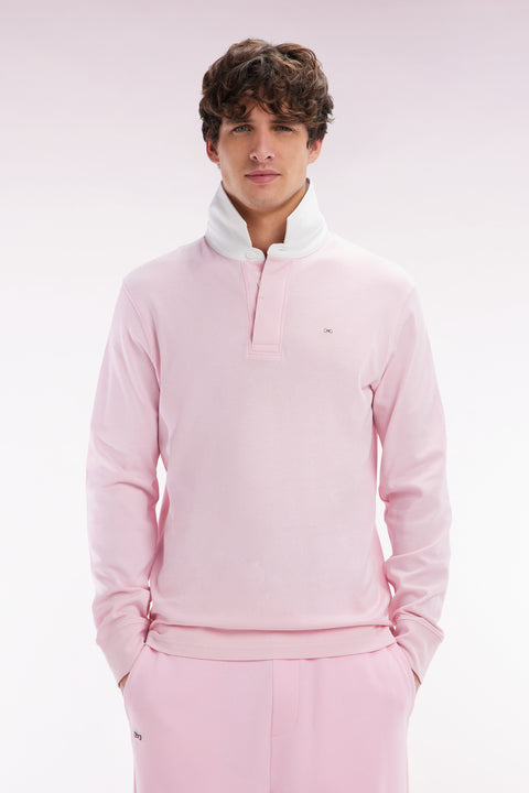 Straight-cut pink Pima cotton long-sleeved rugby shirt - Image 1