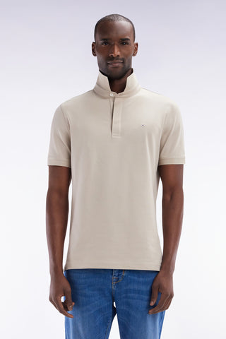 Polo à manches courtes en coton stretch beige coupe ajustée