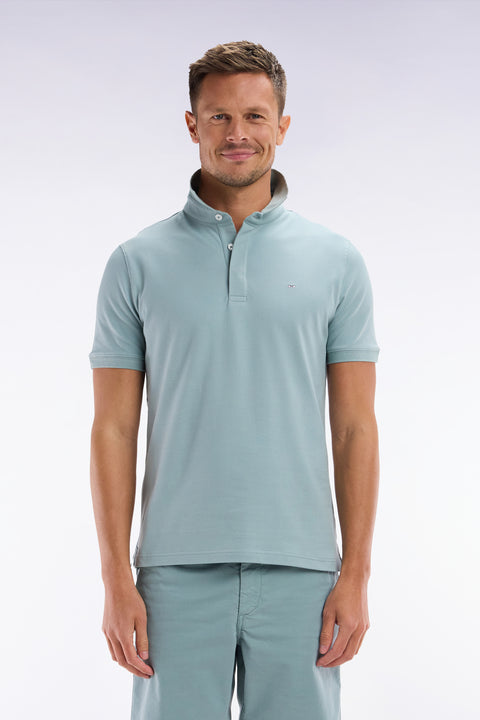 Polo à manches courtes en coton stretch gris moyen coupe ajustée - Image 1