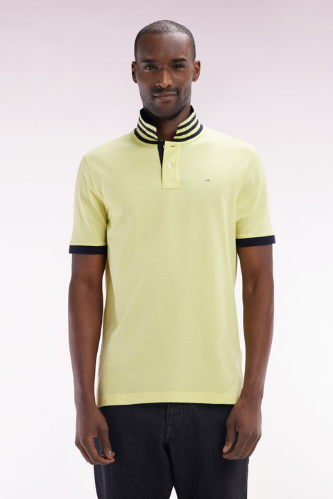 Polo à manches courtes en piqué de coton Pima jaune dessous de col cerclé coupe droite - Image 1