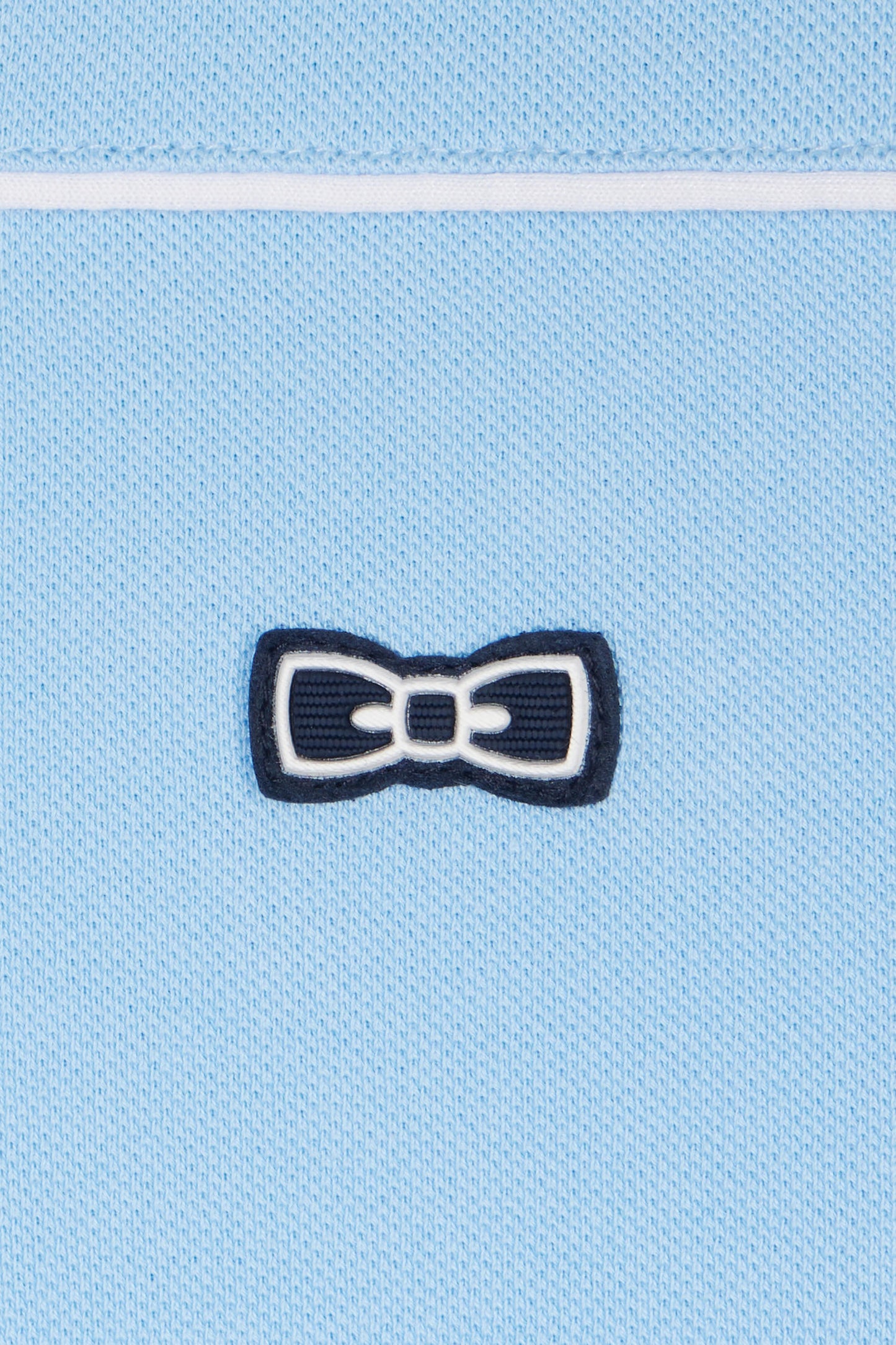 Straight-fit short-sleeved polo shirt in sky blue cotton piqué with piped cut-outs