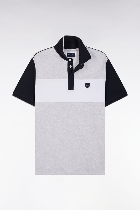 Polo à manches courtes en coton stretch gris bande contrastée coupe ajustée - Image 2
