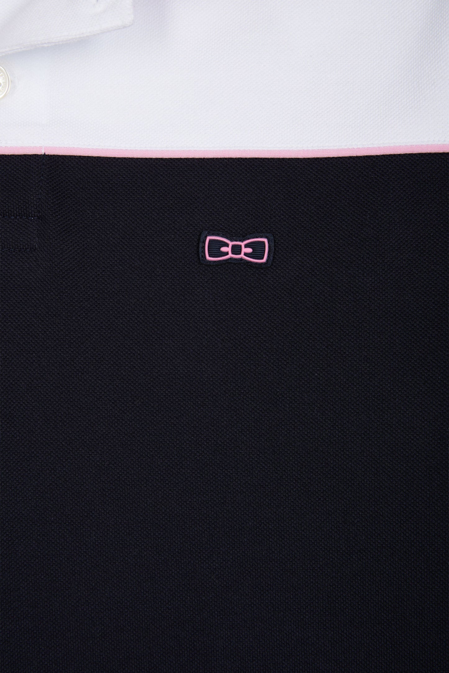 Straight-cut navy blue colorblock short-sleeved cotton piqué polo shirt