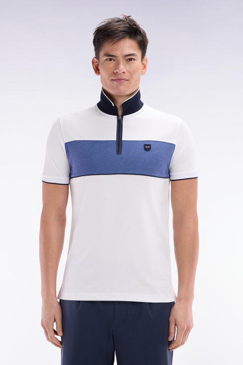 Polo à manches courtes en coton stretch gris coupe ajustée - Image 1