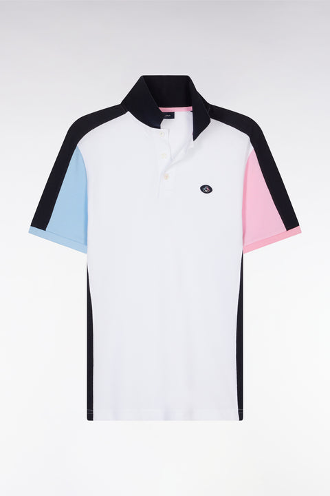 Polo à manches courtes colorblock en coton blanc coupe droite - Image 2