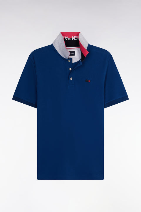 Polo à manches courtes en coton bleu col bicolore jacquard Eden Park coupe droite - Image 2