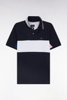 Straight-fit short-sleeved colorblock polo shirt in white cotton with grey and navy details