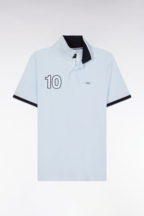 Relaxed-fit short-sleeved polo shirt in sky blue cotton with 10 embroidery - Image 2