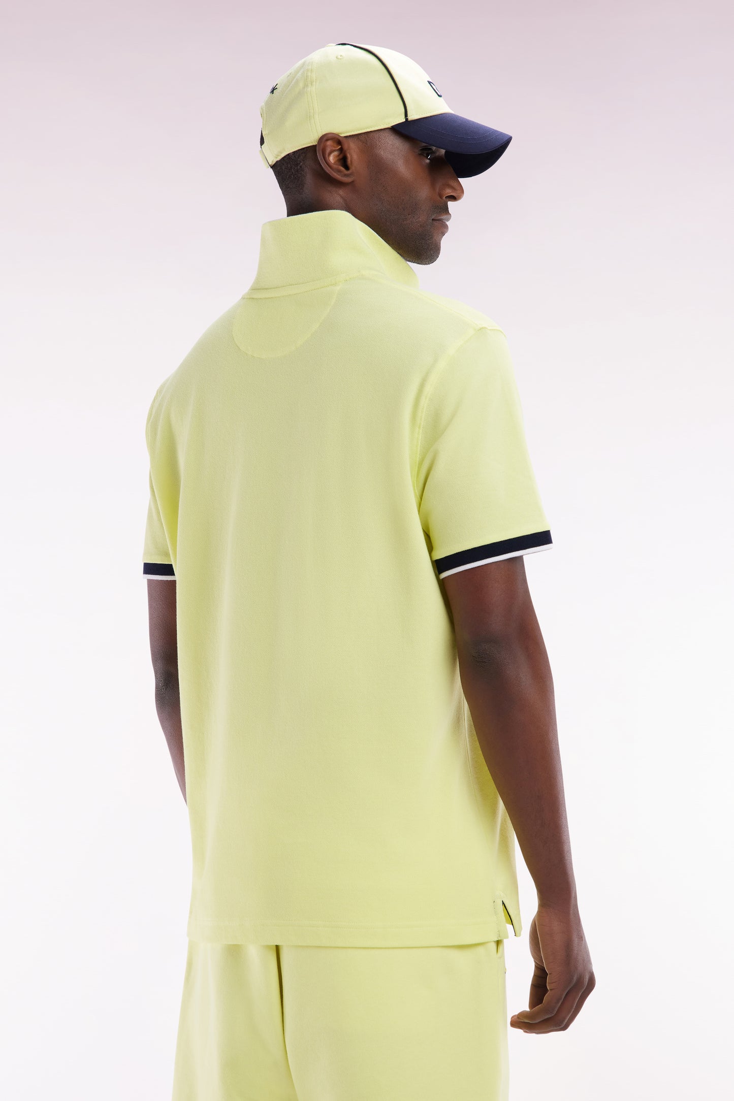 Relaxed-fit short-sleeved polo shirt in yellow cotton with 10 embroidery