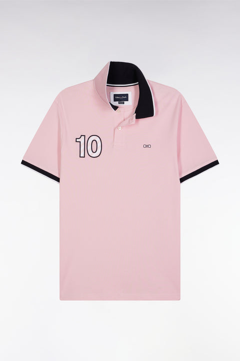 Polo à manches courtes en coton rose broderie 10 coupe décontractée - Image 2