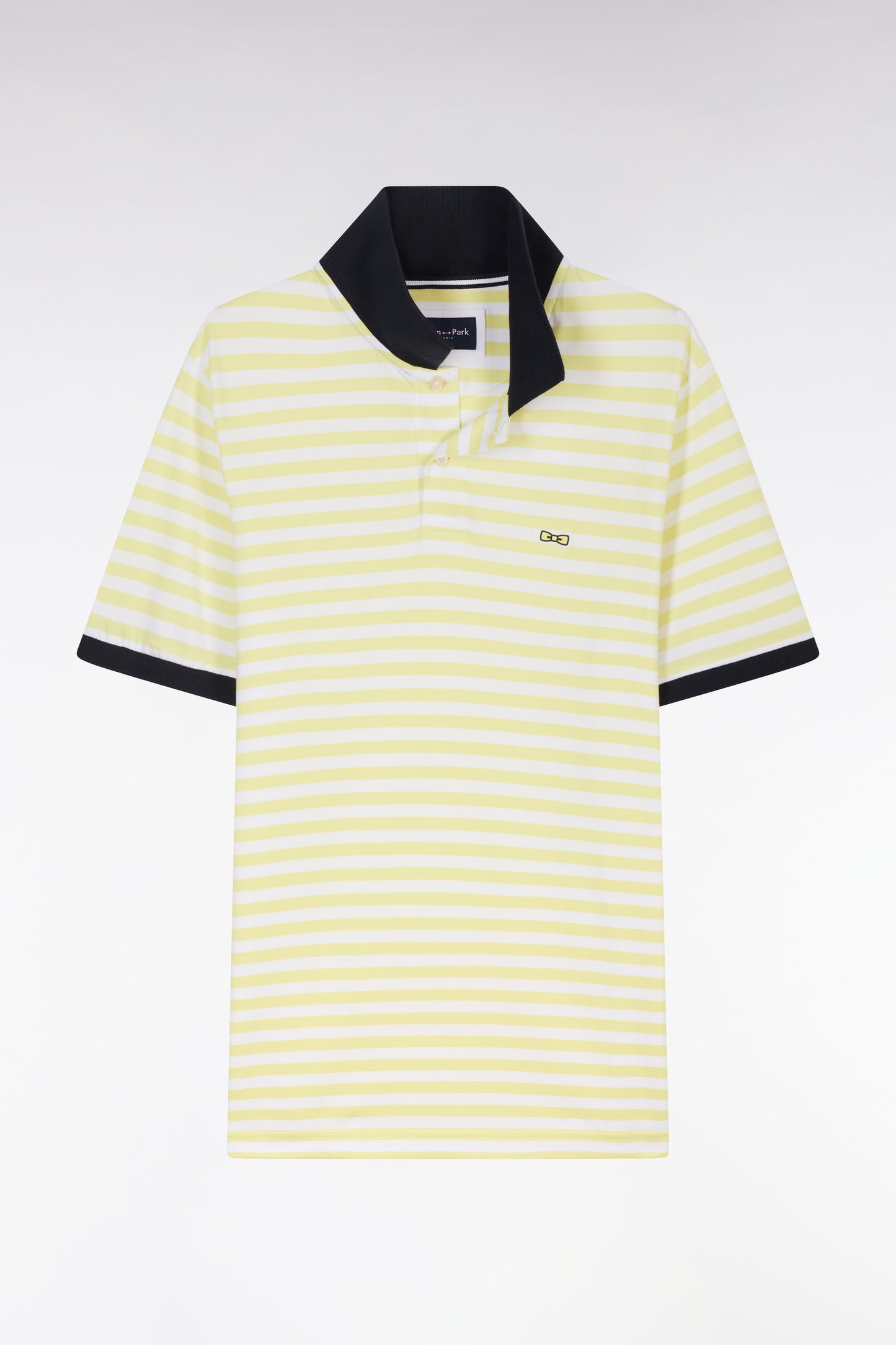Slim-fit short-sleeved sailor polo shirt in yellow striped stretch cotton