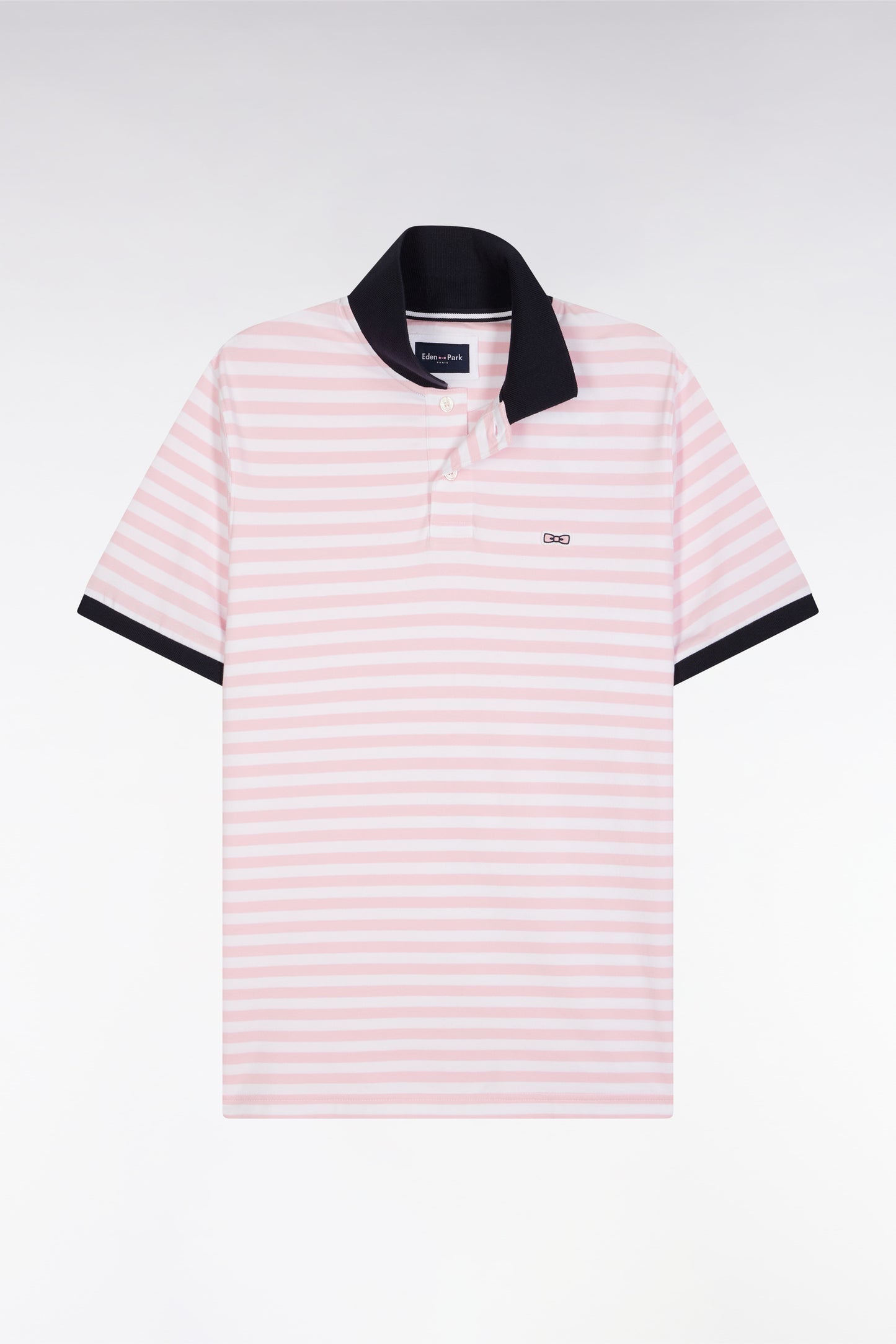Slim-fit short-sleeved sailor polo shirt in pink striped stretch cotton