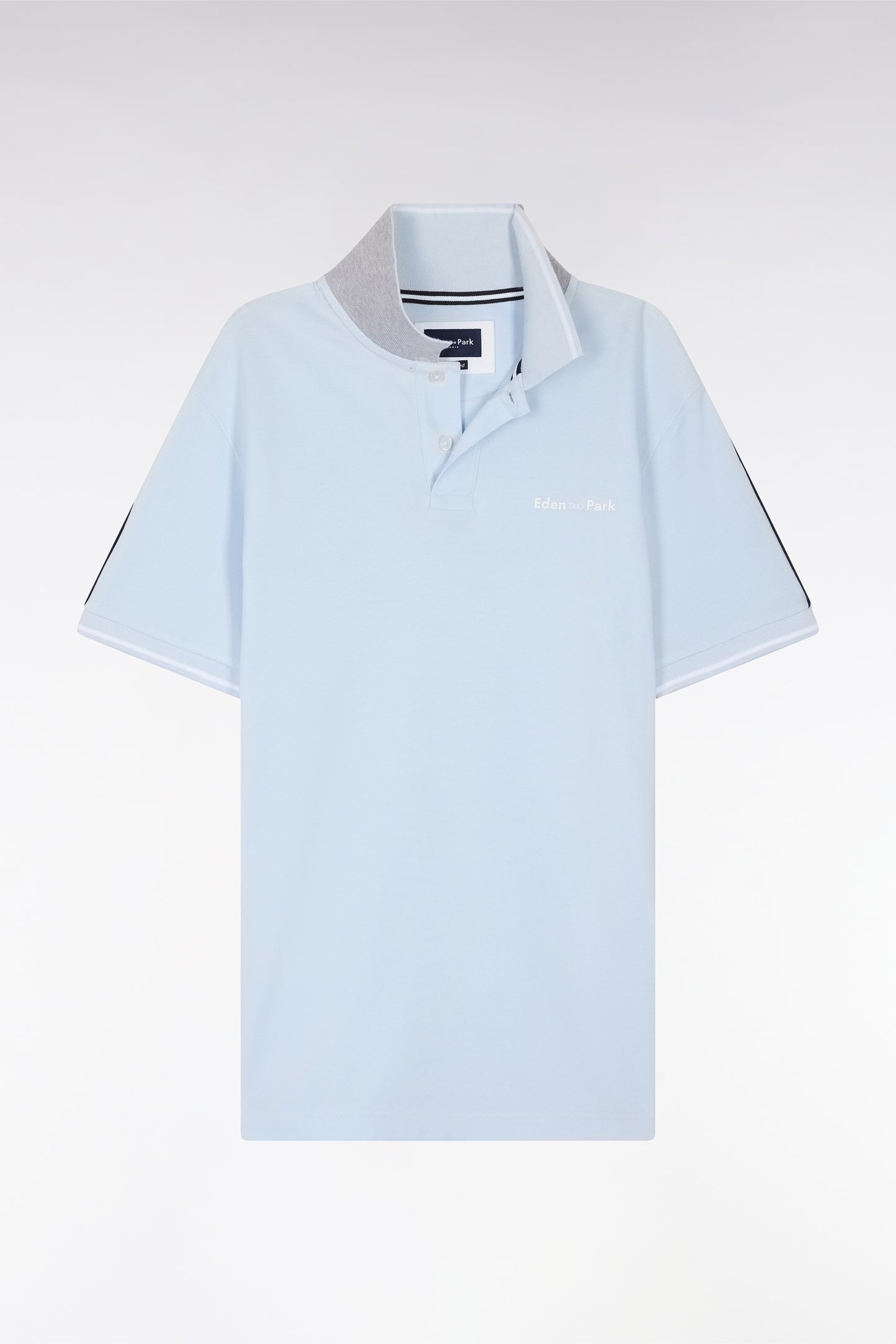 Relaxed-fit plain short-sleeved polo shirt in sky blue cotton with Eden Park lettering