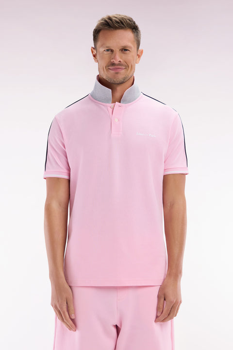 Polo à manches courtes uni en coton rose inscription Eden Park coupe décontractée - Image 1
