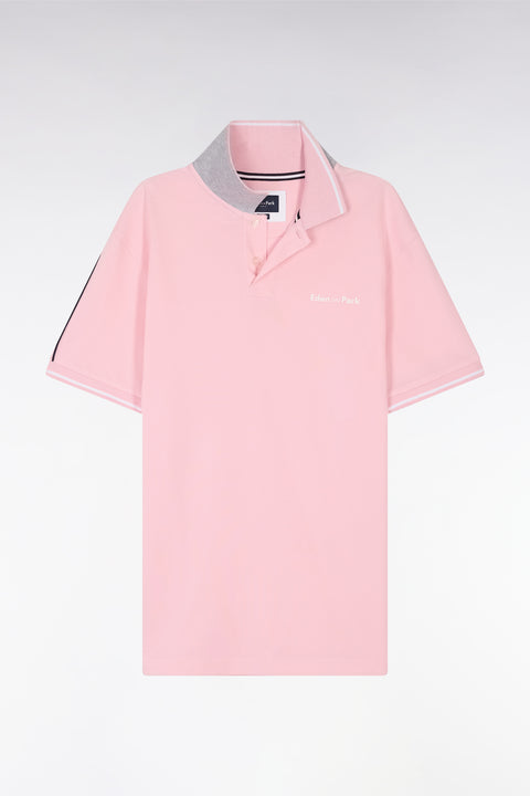 Polo à manches courtes uni en coton rose inscription Eden Park coupe décontractée - Image 2