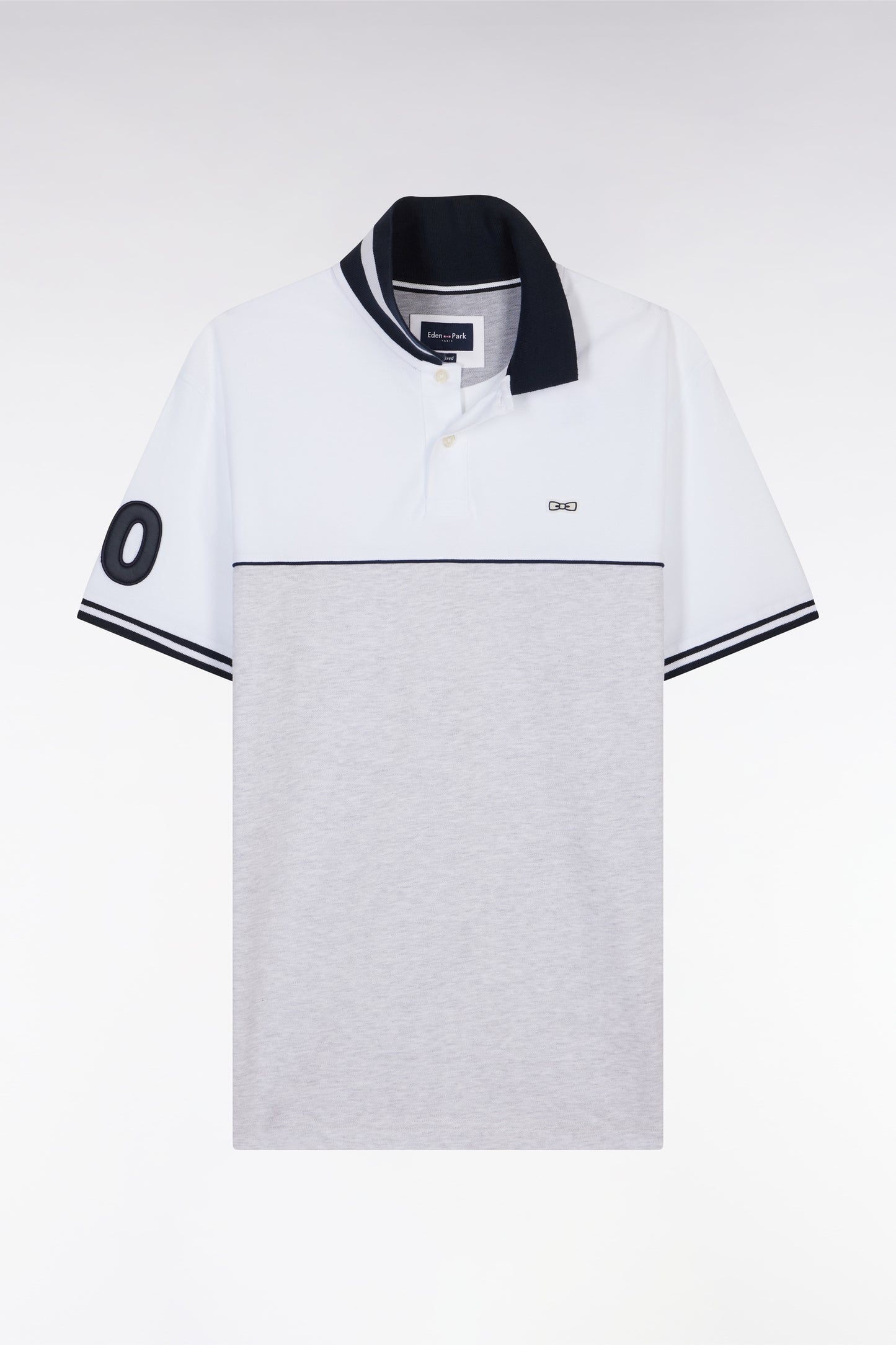 Relaxed-fit two-tone short-sleeved polo shirt in grey and white cotton
