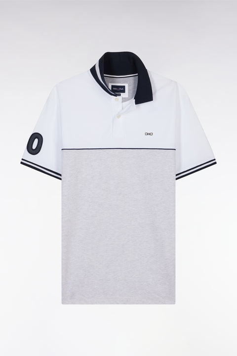 Relaxed-fit two-tone short-sleeved polo shirt in grey and white cotton - Image 2