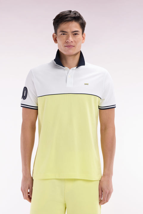Polo à manches courtes bicolore en coton jaune et blanc coupe décontractée - Image 1