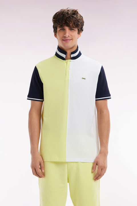 Relaxed-fit two-tone yellow and white short-sleeved cotton polo shirt - Image 1