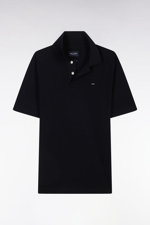 Polo à manches courtes uni en coton Pima noir coupe droite - Image 2