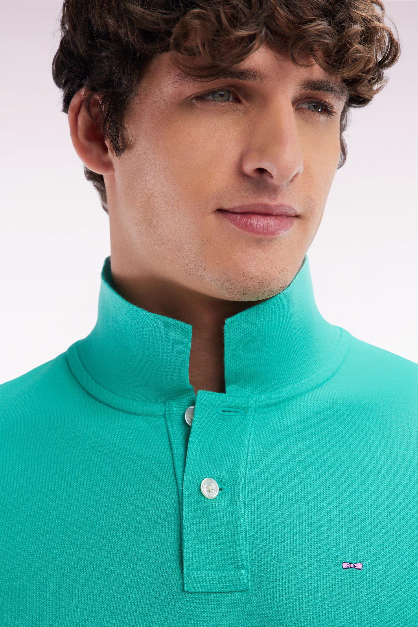 Straight-fit short-sleeved polo shirt in green Pima cotton