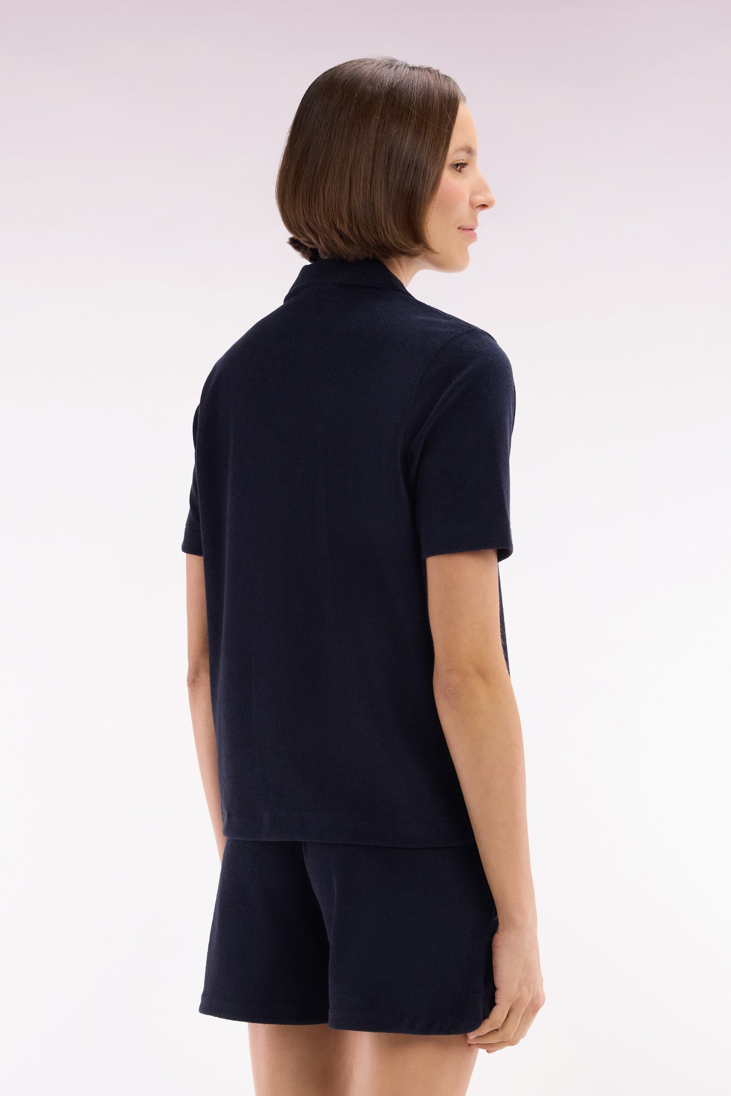 Short-sleeved polo shirt in navy cotton blend