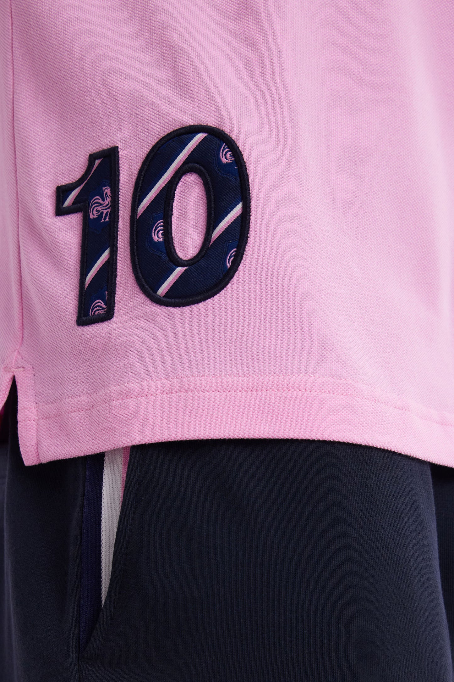 Straight-fit short-sleeved polo shirt in two-tone pink and navy cotton
