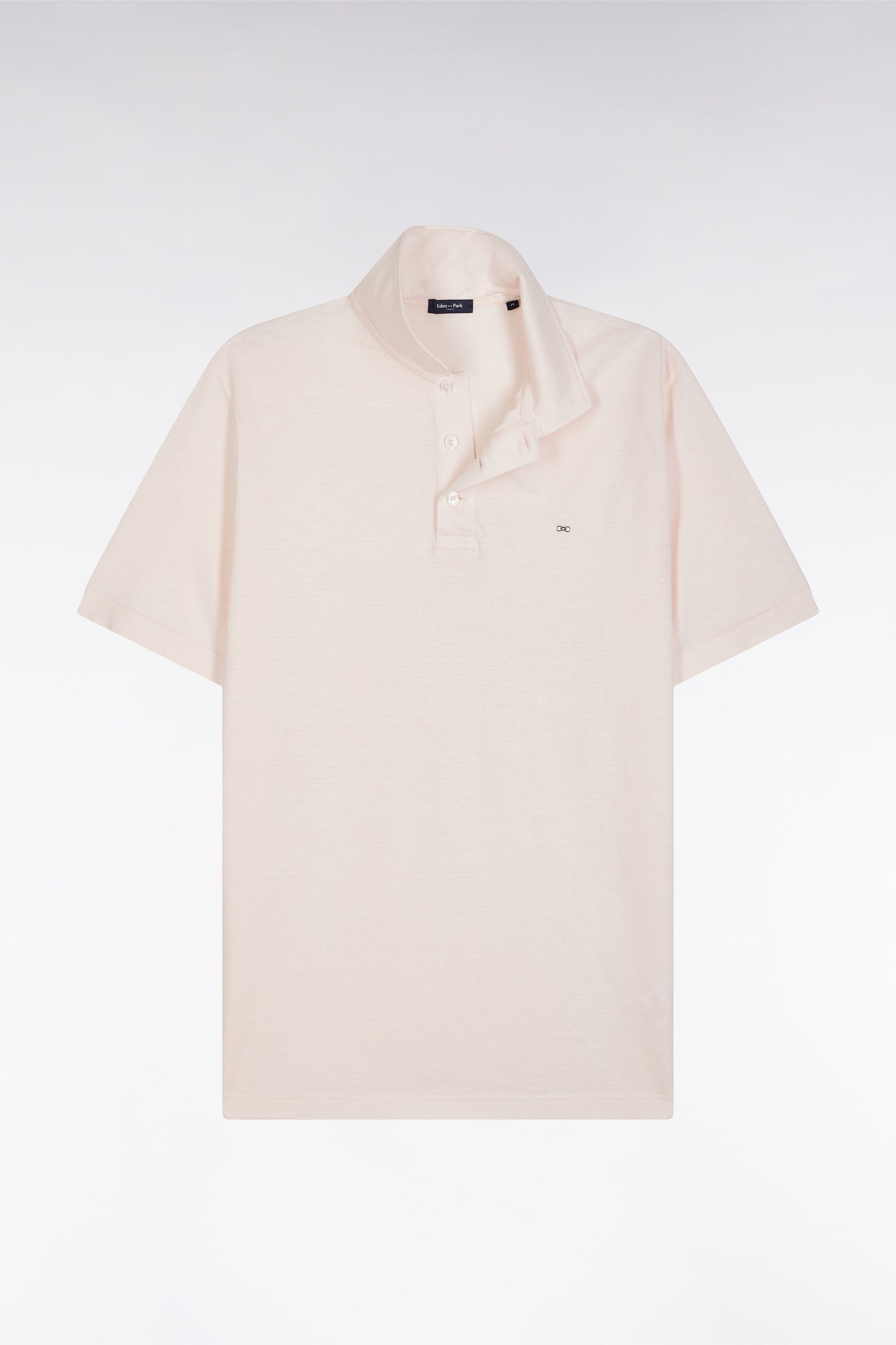Straight-fit short-sleeved polo shirt in pink cotton-linen blend